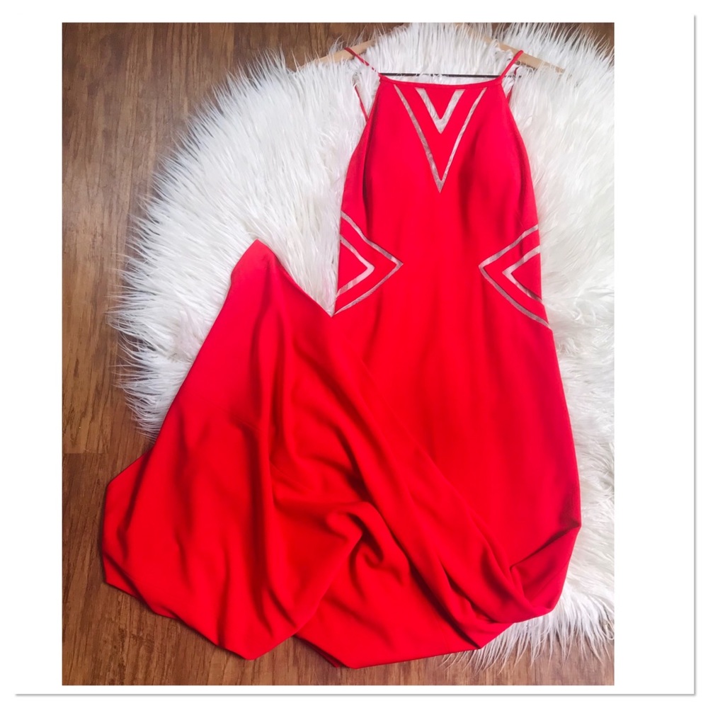Aidan Mattox Gown Long Dress Cut Out Front Side Details Solid Red Size 4